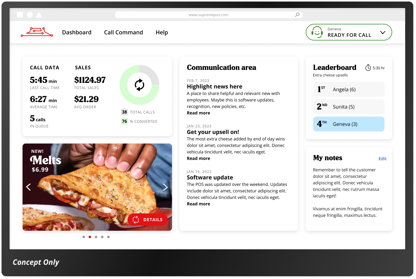 Concept of agent's dashboard